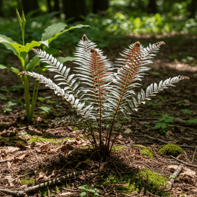 Photograph of a Athyrium niponicum, of the taxonomy ferns, shown growing in its natural environment, such as a forest understory or shaded woodland