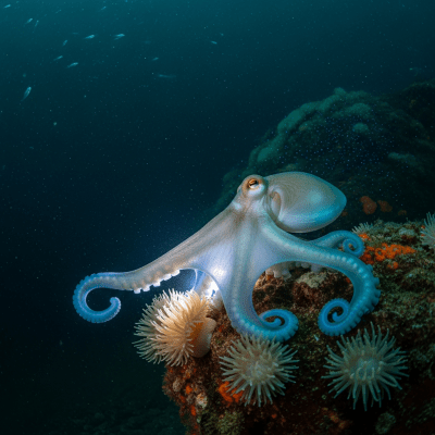 A realistic underwater scene featuring a Atlantic Armhook Octopus of the taxonomy octopuses in its natural marine environment