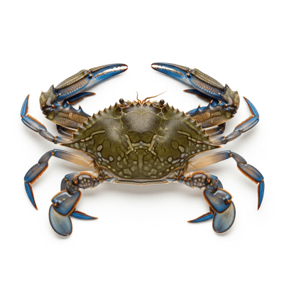 High quality studio photograph of a single Atlantic Blue Crab