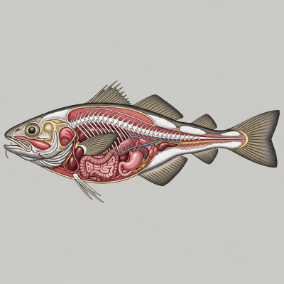 Detailed anatomical illustration of a Atlantic Cod, part of the taxonomy fish