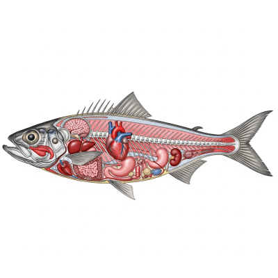 Detailed anatomical illustration of a Atlantic Herring, part of the taxonomy fish