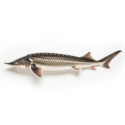High-resolution studio photograph of a single Atlantic Sturgeon, belonging to the taxonomy fish