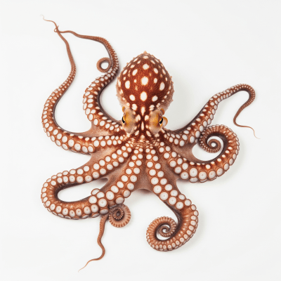 High quality studio photograph of a single Atlantic White-Spotted Octopus