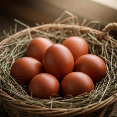 Image depicting eggs laid by a Australorp, contextualized within the chicken taxonomy
