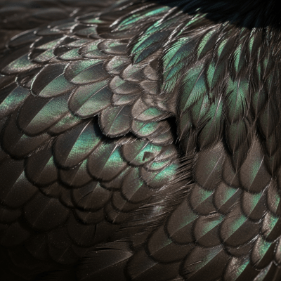 Close-up macro photograph highlighting the feather texture and coloration of a Australorp from the chicken taxonomy