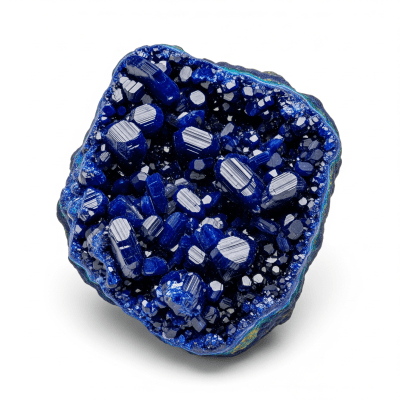 High resolution studio photograph of a single specimen of Azurite