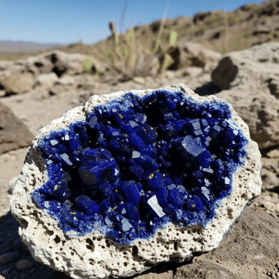 Naturalistic scene featuring Azurite in its typical geological environment, as categorized by minerals