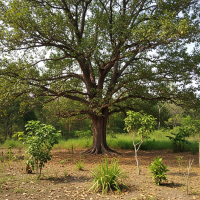A realistic depiction of a mature Bael (trees) in its typical natural environment