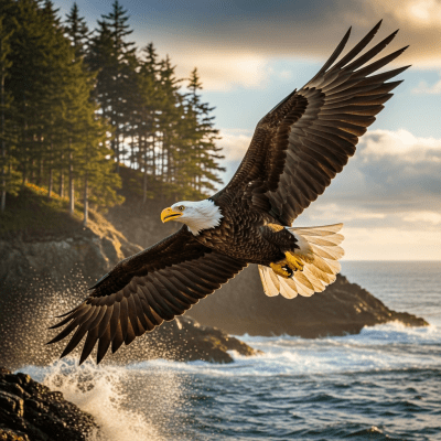 Photorealistic image of a Bald Eagle (birds) in its typical natural environment