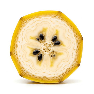 A cross-sectional view of a sliced Banana, part of the taxonomy berries