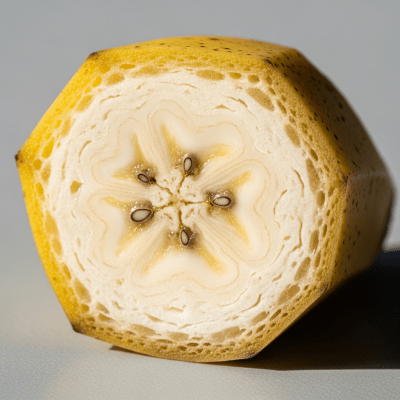 A close-up image showing a cross-section of the Banana, belonging to the fruits taxonomy