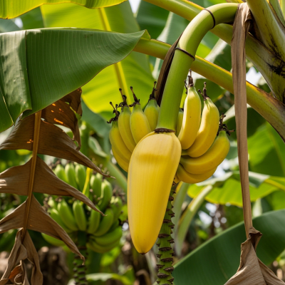 A photograph of a fresh Banana from the fruits taxonomy as it appears in its natural growing environment, such as on a tree, bush, or vine
