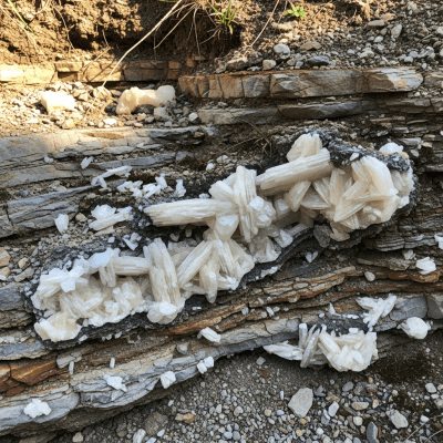 Naturalistic scene featuring Barite in its typical geological environment, as categorized by minerals
