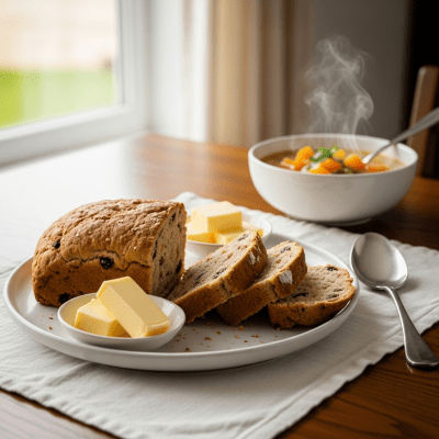 Photograph of Barmbrack, shown being served or eaten as part of a meal