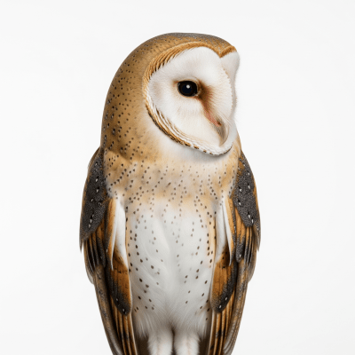 High quality studio photograph of a single Barn Owl