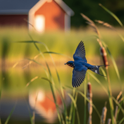 Photorealistic image of a Barn Swallow (birds) in its typical natural environment