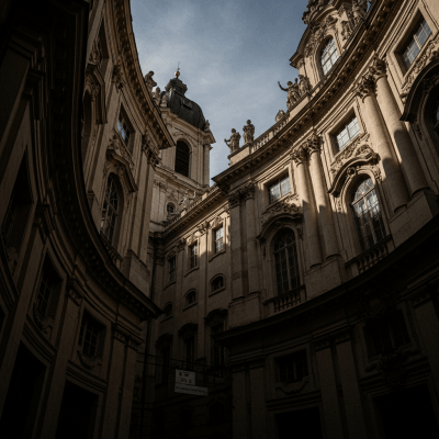 Dramatic, editorial-style image of Baroque from the architecture taxonomy, captured from a low angle to emphasize grandeur and form.