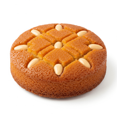 High quality studio photograph of a Basbousa from the cake taxonomy