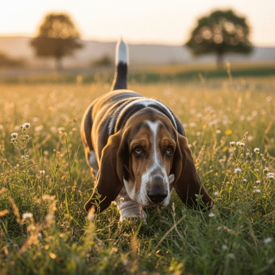 Naturalistic outdoor image of a Basset Hound