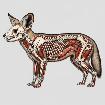 Detailed anatomical illustration of a Bat-eared Fox