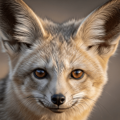 Close-up photograph of the face of a Bat-eared Fox