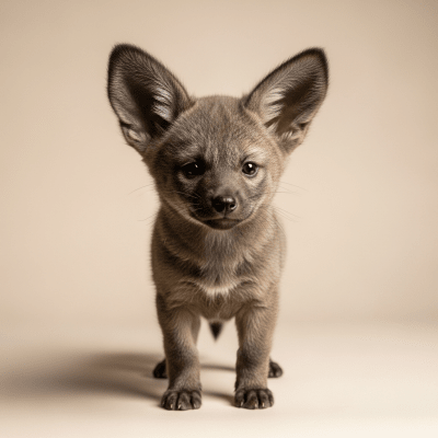 Photograph showing a juvenile (puppy) version of the Bat-eared Fox