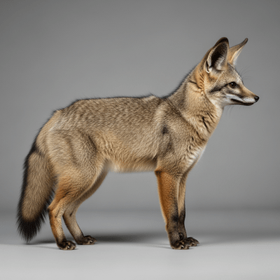 Side profile photograph of a standing Bat-eared Fox, part of the taxonomy canines