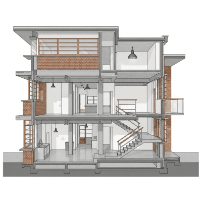 Detailed cross-sectional illustration or cutaway view showing the internal layout and key structural elements of the Bauhaus (architecture)