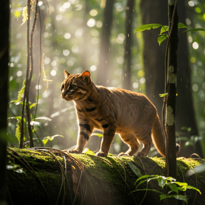 Photorealistic image of a Bay Cat (felines) in its natural habitat