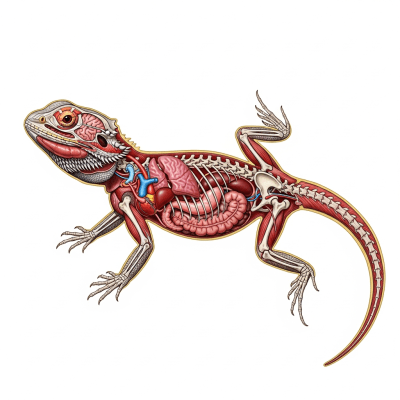Scientific cross-sectional illustration of a Bearded Dragon