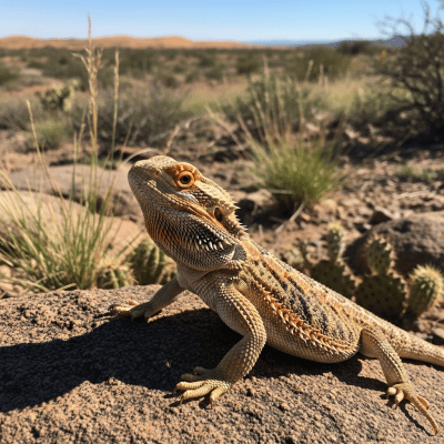 A detailed image of a Bearded Dragon (reptiles) in its typical natural habitat