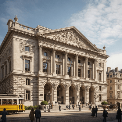 Photograph depicting Beaux-Arts, an example of architecture, in active use or cultural context—such as being inhabited, visited, or used for its intended purpose—while keeping focus on the structure itself