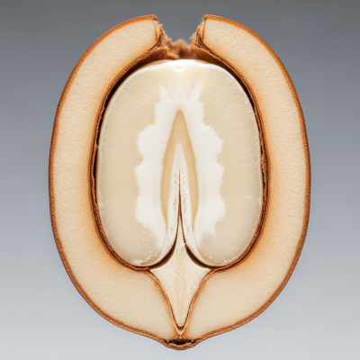 Macro close-up image showing the interior cross-section of a Beech nut (nuts)
