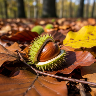 Photograph of a Beech nut (nuts) in its natural environment, such as on the tree, bush, or ground where it grows