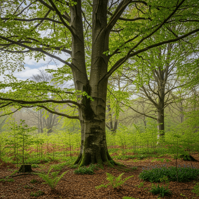 A realistic depiction of a mature Beech (trees) in its typical natural environment