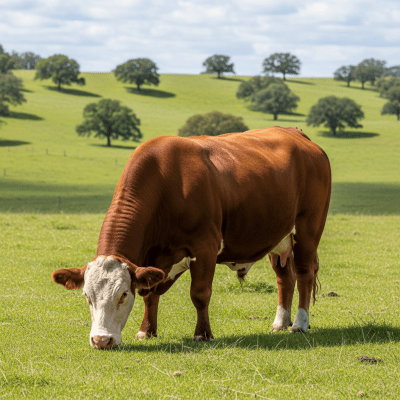 Naturalistic image of a Beefmaster in its typical environment, such as a grassy pasture or open field