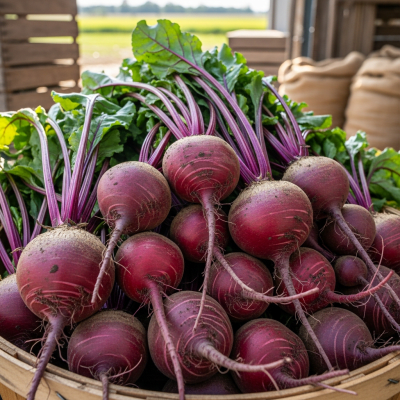 Image showing freshly harvested Beetroot, displayed in a farmer's market basket or crate