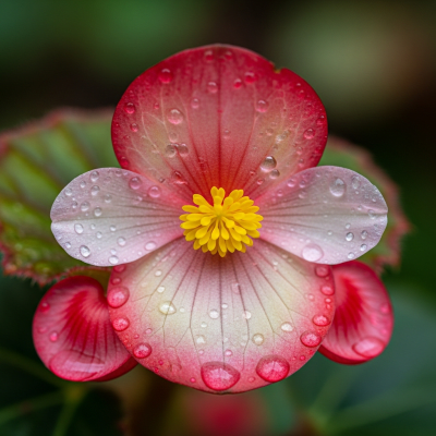 Detailed macro image of a Begonia (flowers), focusing on the intricate structure of petals, stamens, and pistil