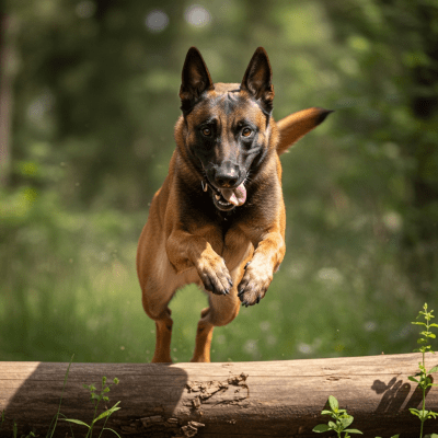 Full body action shot of a Belgian Malinois