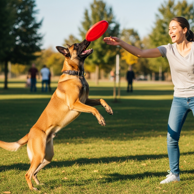 Image of a Belgian Malinois interacting with humans in a typical cultural or domestic setting
