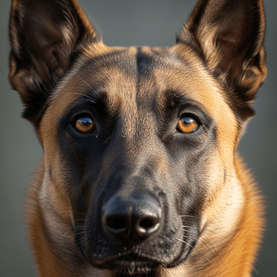 Close-up photograph of the face of a Belgian Malinois