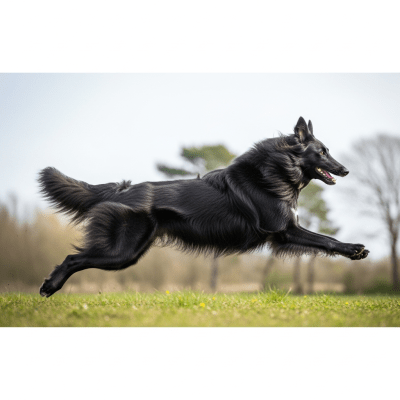 Full body action shot of a Belgian Sheepdog