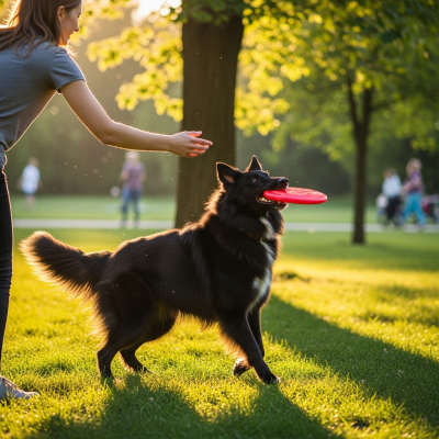 Image of a Belgian Sheepdog interacting with humans in a typical cultural or domestic setting