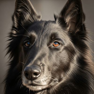 Close-up photograph of the face of a Belgian Sheepdog