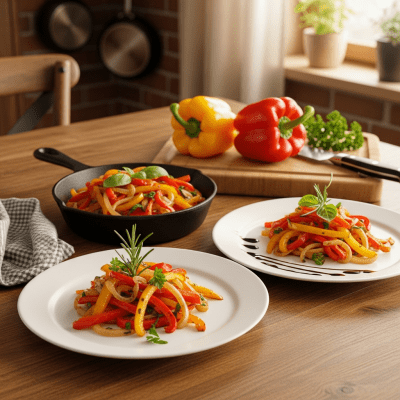 Photograph of a prepared dish or serving featuring the Bell Pepper, as commonly used in cuisine within the taxonomy vegetables