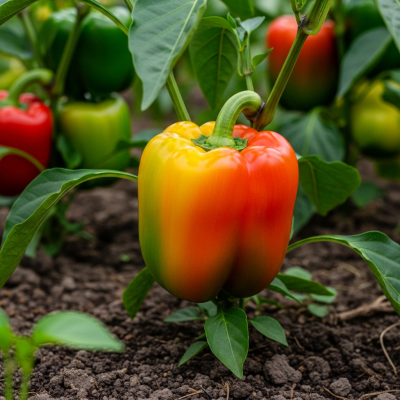Naturalistic image of a Bell Pepper in its typical growing environment, as found in nature or a cultivated garden