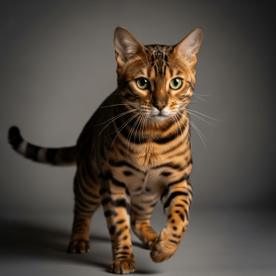 Editorial-style portrait of a Bengal from the taxonomy cats.