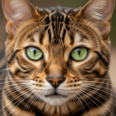 Close-up macro photograph of the face of a Bengal