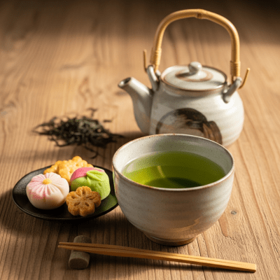 Still life image of a prepared cup of Benifuuki