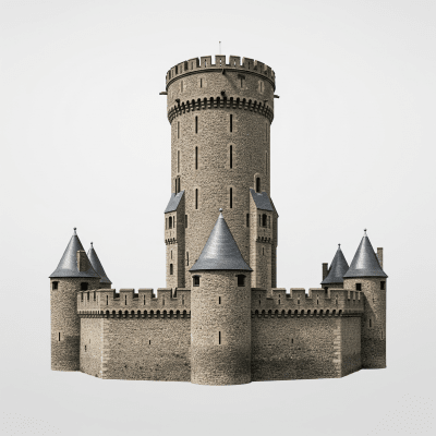 High quality studio photograph of a Bergfried Castle, belonging to the castles taxonomy
